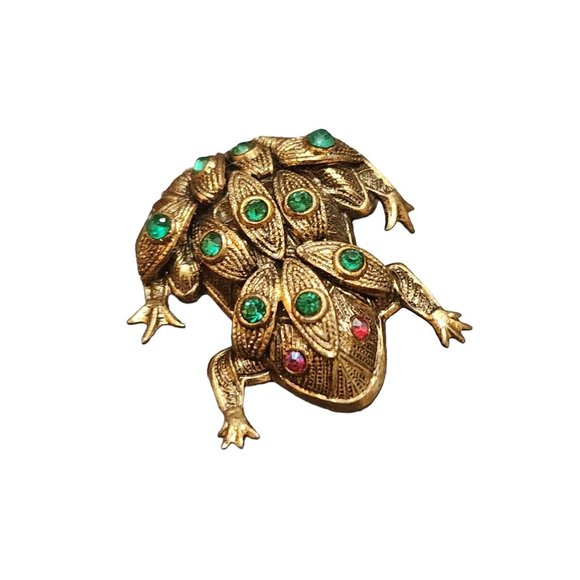 Vintage Signed Czecho Rare Jeweled Frog Brooch (A2337) - Picture 1 of 3